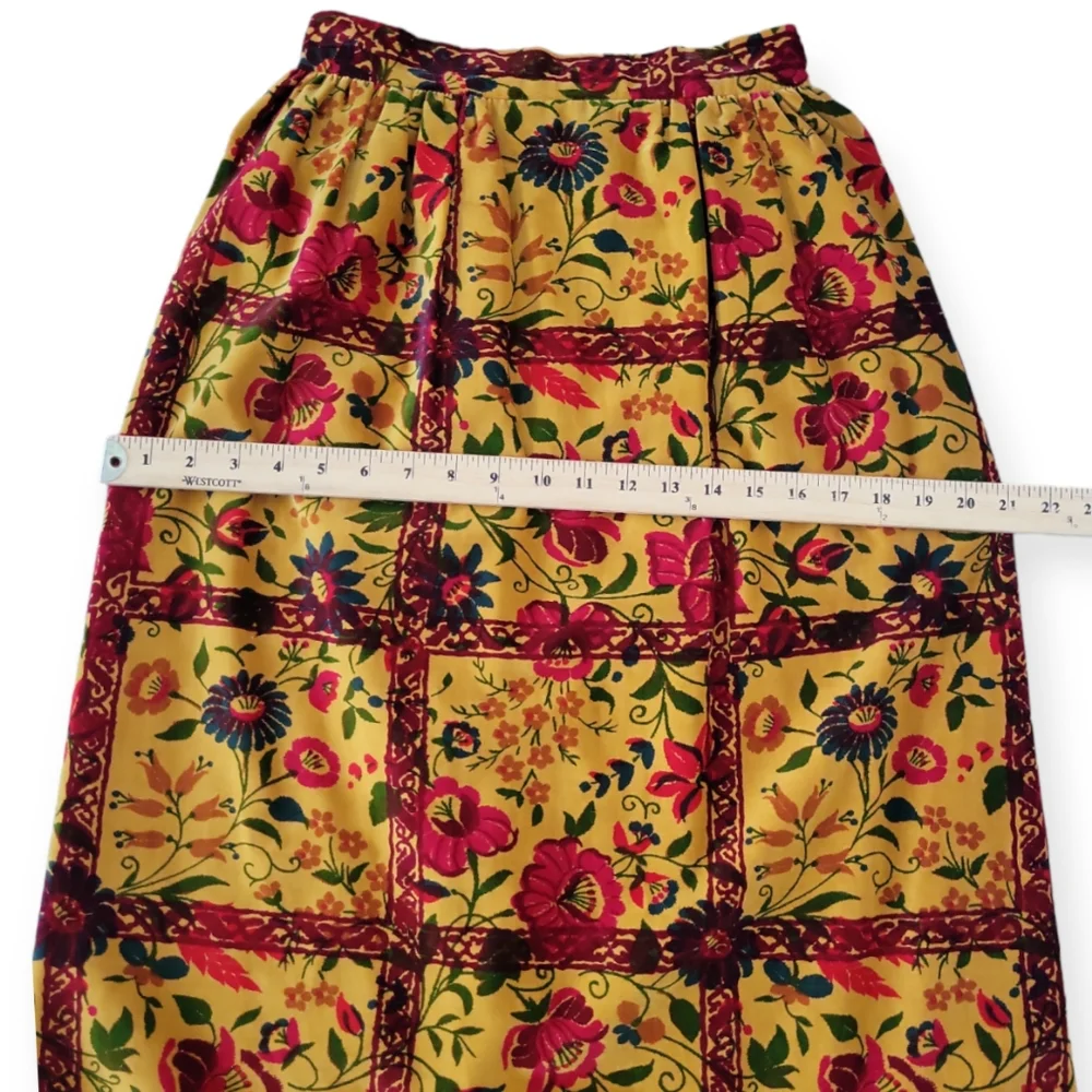 Vintage‎ Velvet Floral Goldenrod Fall Midi Skirt Tannerway by Melba Hobson